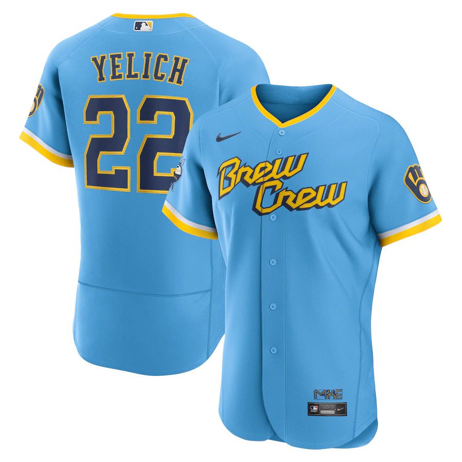 Custom Men Milwaukee Brewers #22 Christian Yelich Nike Powder Blue 2022 City Connect Authentic Player MLB Jersey
